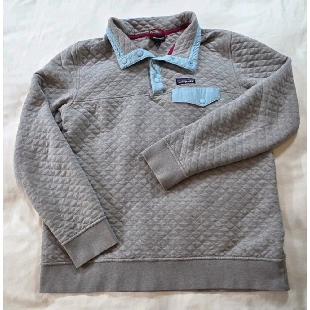 Patagonia Women's Sweater Organic Cotton Quilt Snap-T‎ Pullover Size Large Gray
